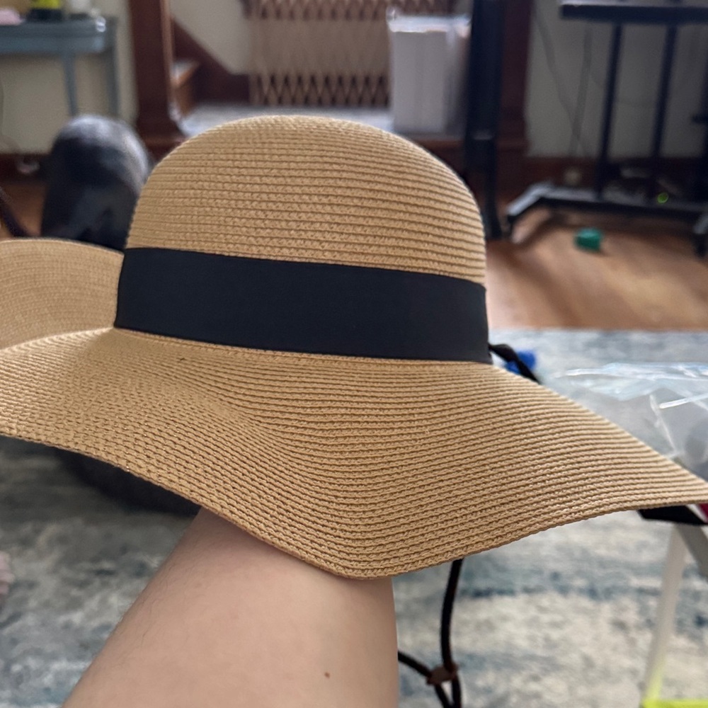 Elegant Tan Sun Hat with Black Band
